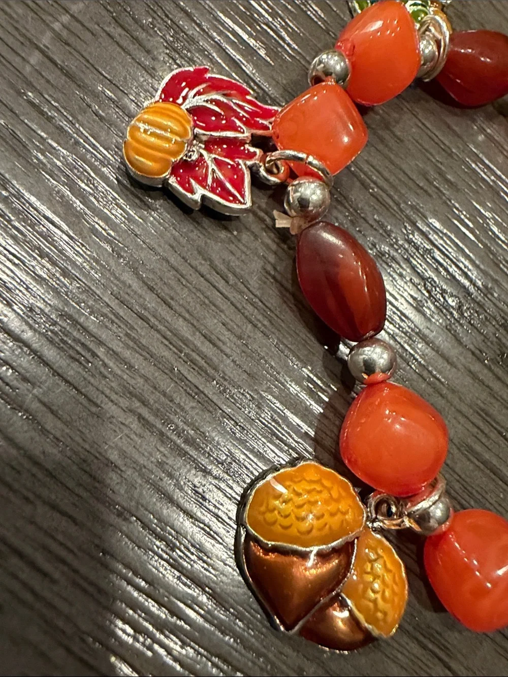Autumn Charm Orange and Brown Beaded Stretch Bracelet